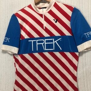 Vigorelli Trek‎ Cycling Jersey Red White Blue Stripe Short Sleeve Large
